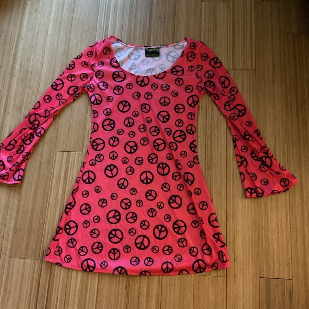 Underwraps Peace Sign Dress 70s Hippie Women’s Small